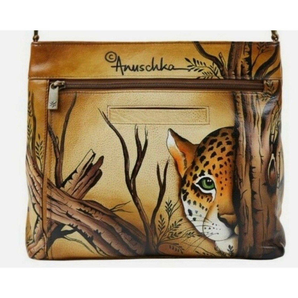 ANUSCHKA  AFRICAN LEOPARD CAT PURSE Hand-Painted Leather Crossbody‎ NEW RARE - Picture 13 of 15
